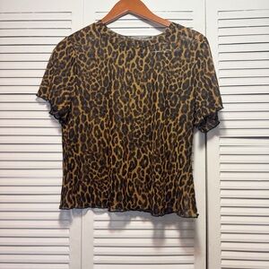 Forever 21 Animal Leopard Print Short Sleeve Scallop Trim Mesh Top Plus Size 0X